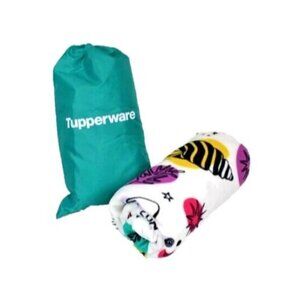 Tupperware Beach Towel & Drawstring Carry Bag Seashell Pattern Teal Blue NEW